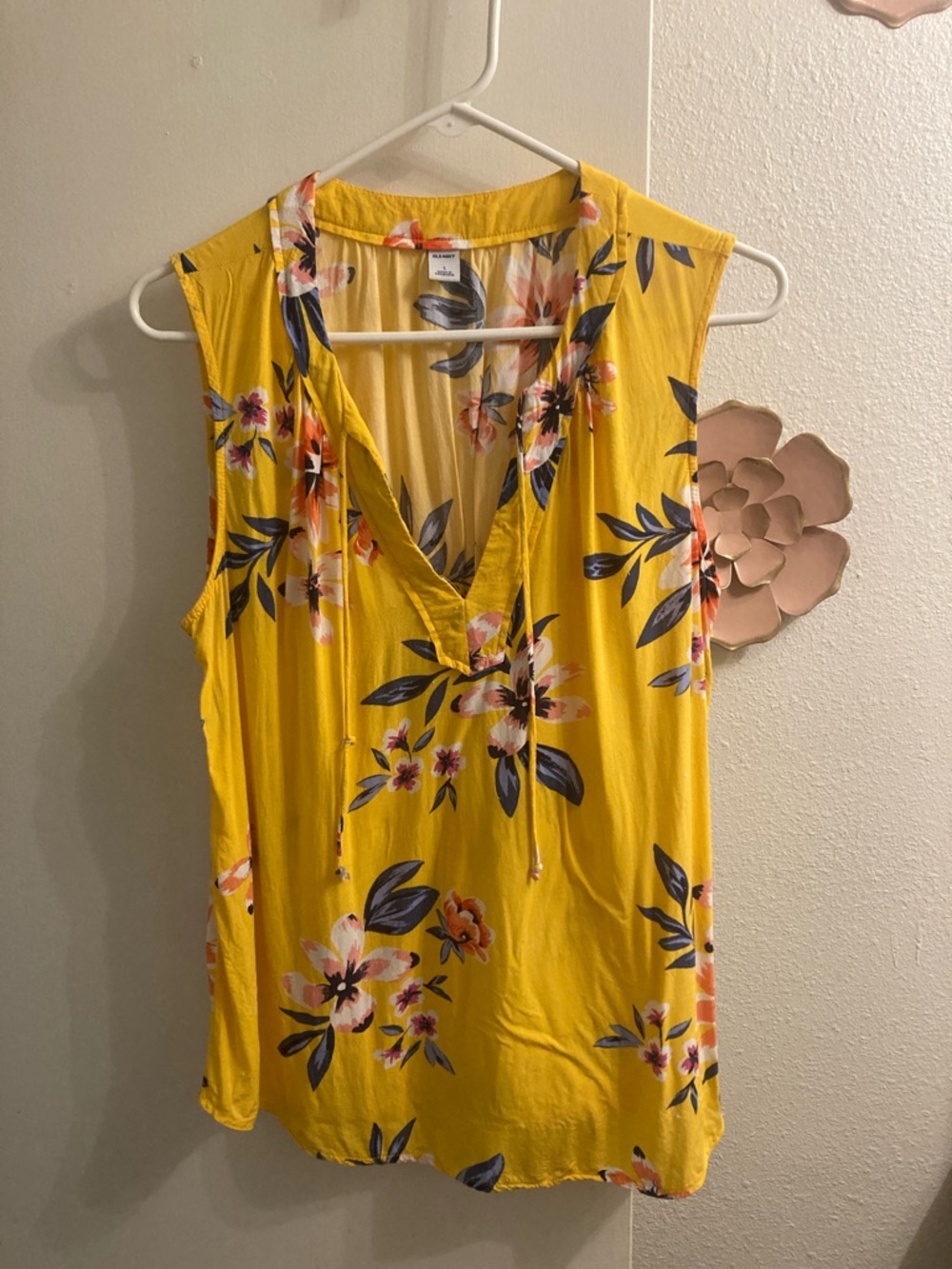 Bright Yellow Floral V-Neck Tie-Front Top